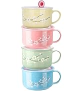 BxuxJar 4 Pack 30 oz Ceramic Bowl with Lid and Handle, Hand Painted Microwave Soup Bowl with Lid,...