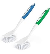 Amazer Dish Brush with Handle, 2 Pack Kitchen Scrub Brushes for Cleaning, Dish Scrubber with Stif...