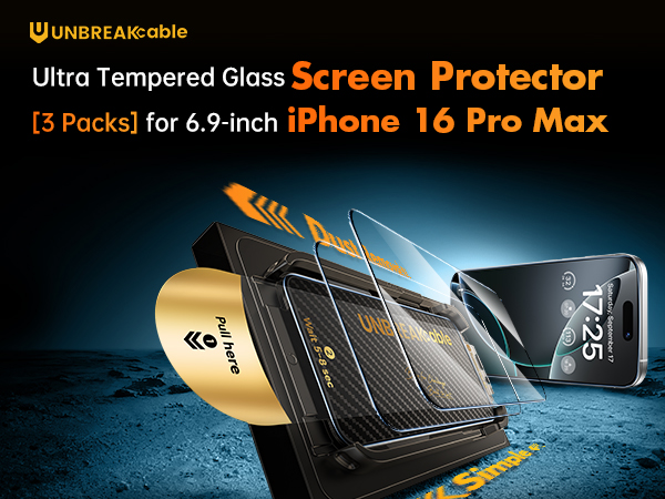 UNBREAKcable iPhone 16 Pro Max Screen Protector Tempered Glass
