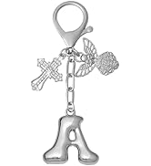 Snycler Angel Initial Keychain with Cross Pendant - Personalized Gold Letter Bag Charm for Women,...