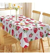 Tailus Spring Summer Strawberry Rectangle Tablecloth 60 x 84 Inch, Sweet Fruit Love Heart Decorat...