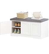 DINZI LVJ Shoe Bench, Entryway Storage Bench with Doors, Cushion, 2-Tier Shoe Rack with 6-Cubby, ...
