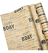 Tyzarglef Birthday Wrapping Paper, 3 Rolls Kraft Wrapping Paper with Happy Birthday Font, Stripes...
