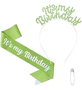 BAHABY Birthday Crowns Set - Princess Rhinestone Tiara, Birthday Sash & Headband for Women and Gi...