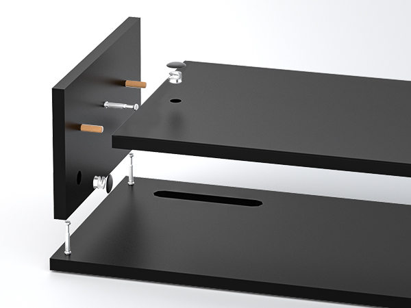 the shelf is made of steel and has a metal frame and a metal frame.