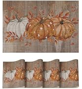 Artoid Mode Wood Pumpkin Leaves Fall Vinyl Placemats Set of 4, Wipeable Woven PVC Table Mats for ...