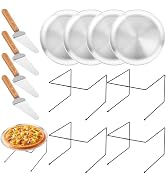 12 Pcs Pizza Pan Riser Stands Sets Includes 4 Metal Pizza Table Stands 4 Pizza Pan and 4 Wood Han...