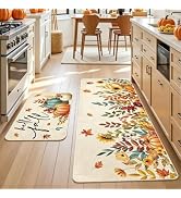 FYSUIMU 2Pcs Fall Kitchen Mats Pumpkin Leaves Floral Floor Mats Non-Slip Watercolor Harvest Seaso...