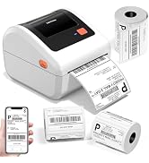 Omezizy Bluetooth Shipping Label Printer with 3 Roll Labels, D450BT White Thermal Label Printer 4...