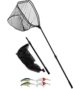 Uxwuy Large Fishing Net with Handle Rubber Fishing Net Telescoping Handle Saltwater Fishing Landi...