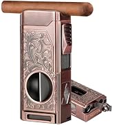 Torch Lighter, Cigar Lighter 4 Jet Flame, Refillable Butane Lighter with Cigar Cutter V Cut Cigar...