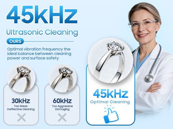 Ultrasonic Cleaner Machine, 45kHz Ultrasonic Dentures Cleaner for Night Guards, Toothbrush, Jewelry