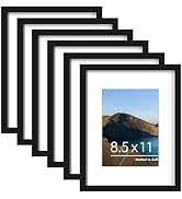 PEALSN 8.5 x 11 Picture Frame Set of 6, Display Pictures 6x8 with Mat or 8.5 x 11 without Mat for...
