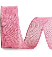 LaRibbons Burlap Ribbon Wired, 1 1/2 Inch x 12 Yards Pink Burlap Fabric Ribbon for Spring Easter ...