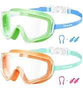 Vvinca 2 Pack Kids Swim Goggles for 3-14, Anti-Fog UV Protection Wide View Pool Goggles for Toddl...