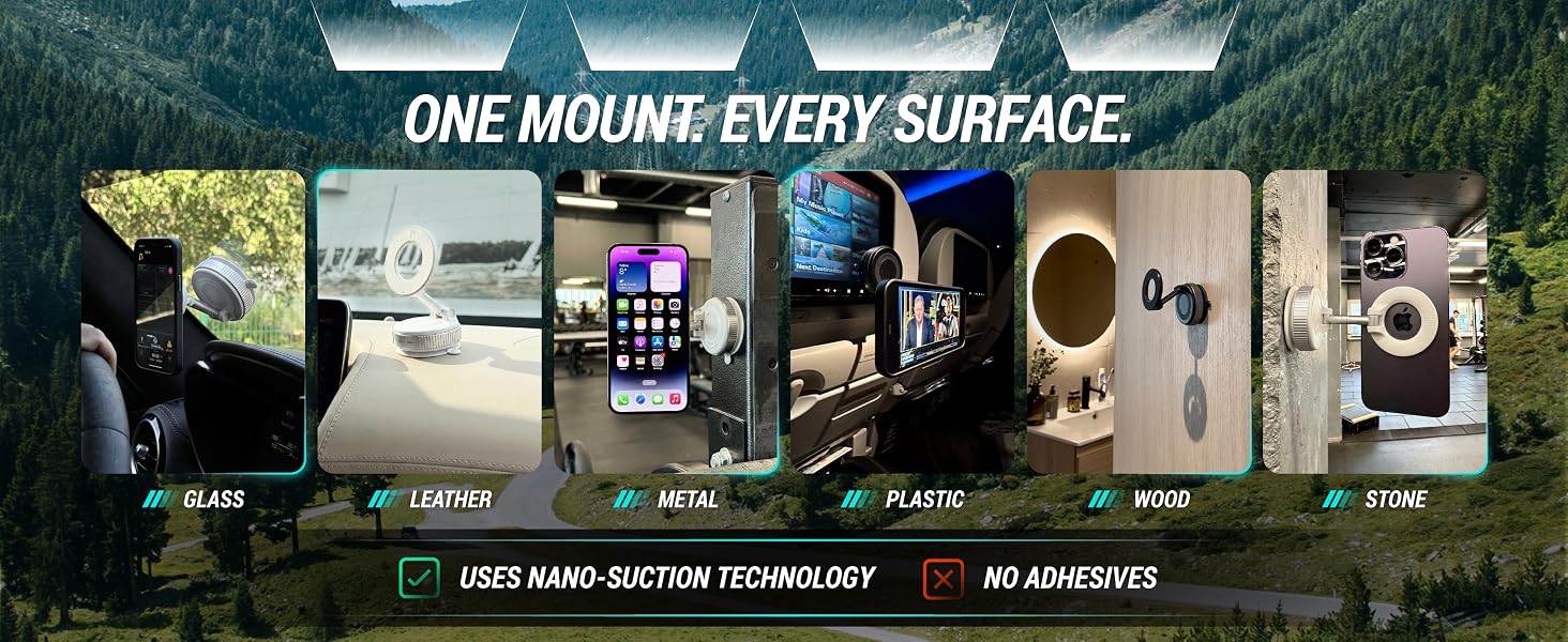 Mounts to most surfaces
