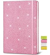 Pink Glitter Notebook, 8.3x5.7” 160 Lined Pages Glitter Never Peel Off Sparkle Journal for Girls ...