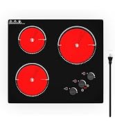VBGK Electric Cooktop,24 inch 220V Electric Stove Top,Touch and Knob Control,LED,9 Power Levels, ...
