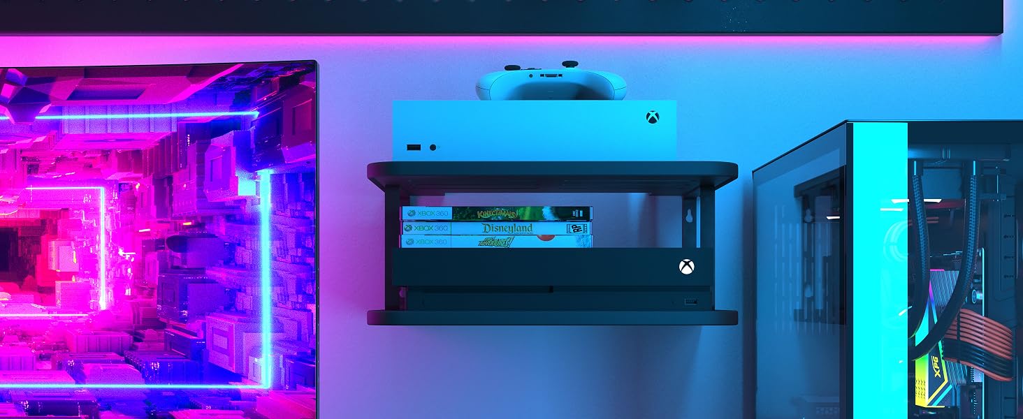 Floating Under TV Game Double Shelf Stand for Xbox Shelf Wall Mount for one S/X Series S