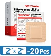 FRESINIDER Silicone Foam Dressing with Adhesive Border, 20 Pack, 2" x 2" Small Foam Wound Dressin...
