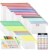 YOPCDJ 30pcs Mesh Zipper Pouch Bags, Mesh Bags with Zipper for Office Supplies,12 Colors for Puzz...