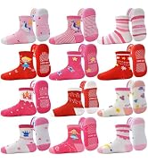 Tphon Toddler Baby Non Slip Socks Infant Anti Skid Socks with Grips 12 Pairs Crew Sock for 0-7 Ye...