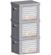 Clothes Storage Bins with Foldable Metal Frame - 36L Large Capacity Stackable Linen Fabric Organi...