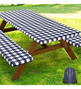 Smiry Picnic Table Cover with Bench Covers, Waterproof Elastic Fitted Tablecloths for 6 Foot Rect...