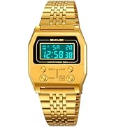 Gosasa Retro Rectangle Digital Watch for Men Classic Stylish Design Multifunction Gold Stainless ...