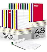 Rosmonde 48 Pack Bulk Spiral Steno Book, 6" x 9" Gregg Ruled Steno Notebook, Assorted Covers, 80 ...