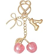 Snycler Bubble Initial Keychain with Cherry & Bow - Gold Letter Bag Charms for Women, Cute Purse ...