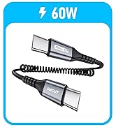 SUNGUY Coiled USB C to USB C Cable,USB-C Cable for Car, USBC to USBC Android Auto Carplay Cable