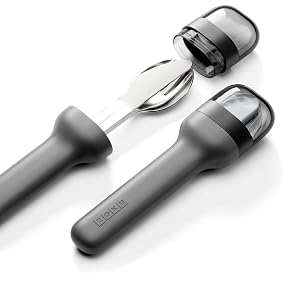 ZOKU Pocket Utensil Set Charcoal fork knife spoon in travel case