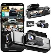 4K 3 Channel Dash Cam Front and Rear/Inside 360°Dash Camera, 3.18