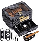 Cigar Humidor with Combination Lock, Cedar Wood Desktop Humidor Cigar Box with Humidifier & Hygro...