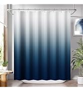 AmazerBath Shower Curtain, Cloth Ombre Blue Curtain Set with 12 Hooks, Washable Fabric Navy and W...