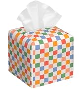 Colorful Checkered Tissue Box Holder,Cube Tissue Box Cover Holder,Leather Facial Paper Organizer ...