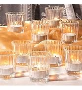 ComSaf Votive Candle Holders, 12 PCS Glass Candle Holders, Ribbed Tealight Candle Holder for Tabl...