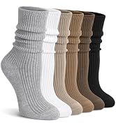 YSense 6 Pairs Cotton Crew Socks for Women Long Boot Socks | Neutral Aesthetic Casual Athletic So...