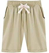FABEILAI Women's Knee-Length Bermuda Casual Shorts with Elastic Waist Drawstring