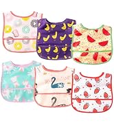 2ooya 6Pcs Baby Feeding Bibs with Crumb Catcher Pocket Adjustable Waterproof Sleeveless Teething ...