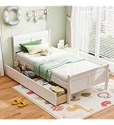 Giantex Twin Bed with 2 Storage Drawers, Wood Platform Bed with Headboard & Footboard, Wooden Sla...