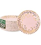 CENLBJ Pink & Gold Dots Party Paper Plates, 50 PCS Disposable Party Supplies Dessert Paper Plates...