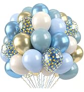 Paready Blue Balloons Set, 60Pcs Blue and Gold Balloon, 12 Inch Confetti Baby Blue Gold Metallic ...