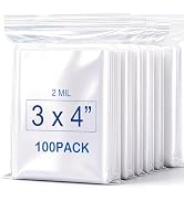 3''X 4'' (Pack of 100) 2 Mil Thick Clear Reclosable Small Zip Plastic Poly Bags With Resealable L...