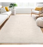 SHACOS 5x7 ft Soft Fluffy Beige Rugs, Non Slip Washable Rugs High Low Pile Area Rug Geometric Mod...
