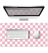 Pink Checkered Desk Mat Large Mouse Pad Cute Desk Pad Keyboard Computer Mat | Kawaii Aesthetic La...