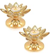 2 PCS Gold Crystal Flower Tea Light Holder, Glass Tealight Candlestick with Metal Base, Votive Ca...