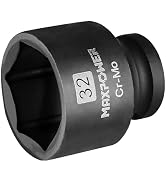 MAXPOWER1/2 Inch Drive 32mm Standard Impact Socket, Chrome Molybdenum Alloy Steel, Shallow 6-Poin...