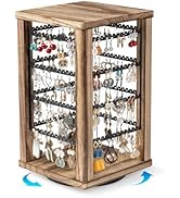 Emfogo 360 Earring Holder Organizer, Rustic Wood Earring Stand, Rotating Wooden Earring Display, ...